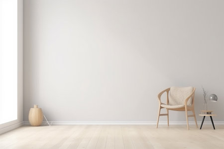 Modern minimalist scandinavian interior with a big empty wall - mockup design. Illustration created with generative AIの素材