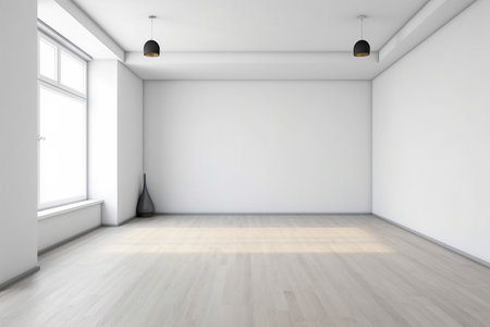 Modern minimalist scandinavian interior with a big empty wall - mockup design. Illustration created with generative AIの素材
