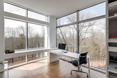 Interior design - modern and minimalist home office. Illustration. Created with generative AIの素材
