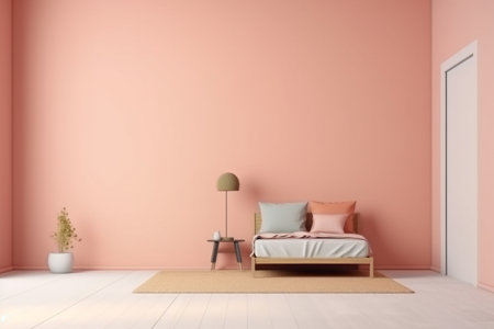Modern minimalist scandinavian interior with a big empty wall - mockup design. Illustration created with generative AIの素材