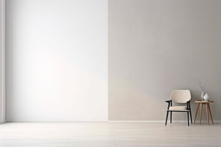 Modern minimalist scandinavian interior with a big empty wall - mockup design. Illustration created with generative AIの素材