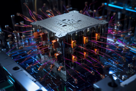 Quantum computer, qubits changing state, achieving quantum supremacy. Conceptual illustration. Generative AIの素材
