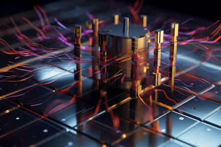 Quantum computer, qubits changing state, achieving quantum supremacy. Conceptual illustration. Generative AIの素材