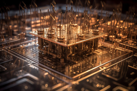 Quantum computer, qubits changing state, achieving quantum supremacy. Conceptual illustration. Generative AIの素材