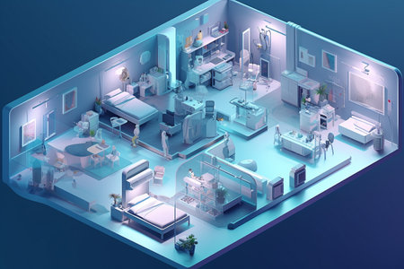 Health industry conceptual isometric illustration, clean business design template. Created with generative AIの素材