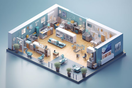 Health industry conceptual isometric illustration, clean business design template. Created with generative AIの素材