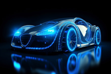Blue electric car made of energy. Generative AIの素材
