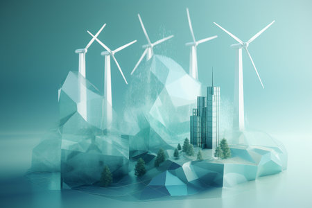 Clean and sustainable energy, conceptual illustration created using generative AIの素材