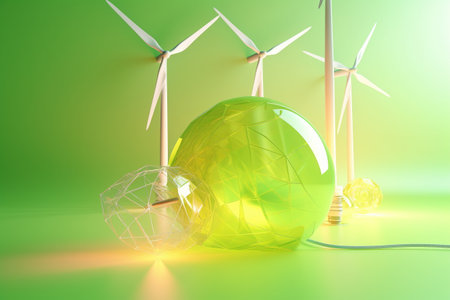 Clean and sustainable energy, conceptual illustration created using generative AIの素材