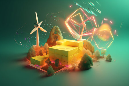 Clean and sustainable energy, conceptual illustration created using generative AIの素材