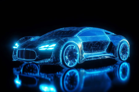 Blue electric car made of energy. Generative AIの素材