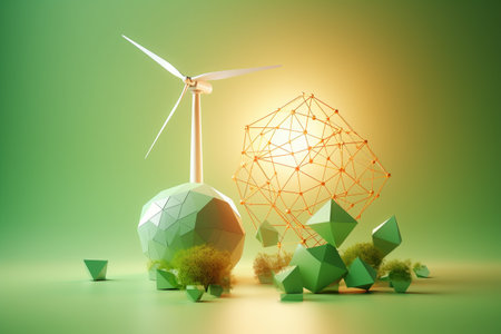 Clean and sustainable energy, conceptual illustration created using generative AIの素材