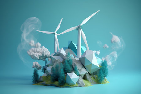Clean and sustainable energy, conceptual illustration created using generative AIの素材