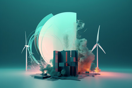Clean and sustainable energy, conceptual illustration created using generative AIの素材