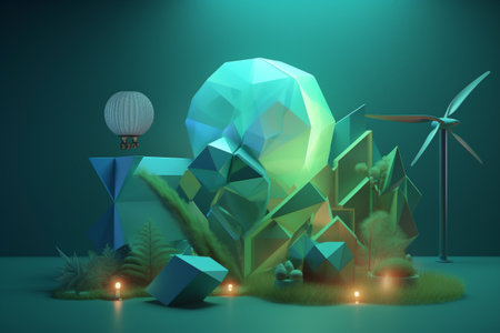 Clean and sustainable energy, conceptual illustration created using generative AIの素材