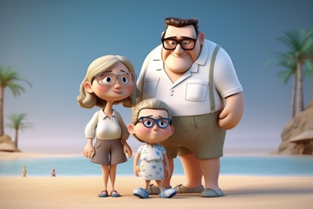 3d illustration of a family going to the beach. Generative AIの素材