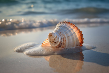 A beautiful seashell on a beach. Generative AIの素材