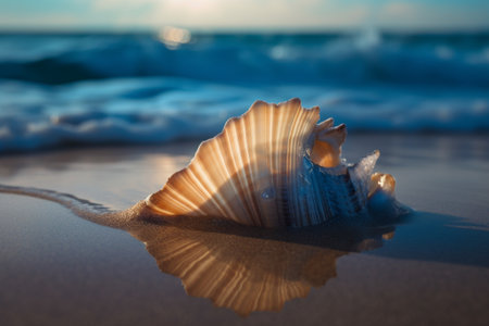 A beautiful seashell on a beach. Generative AIの素材
