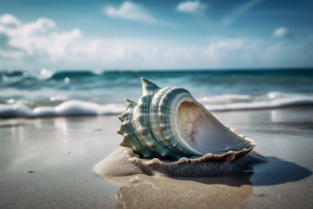 A beautiful seashell on a beach. Generative AIの素材