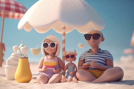3d illustration of a family going to the beach. Generative AIの素材