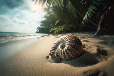 A beautiful seashell on a beach. Generative AIの素材