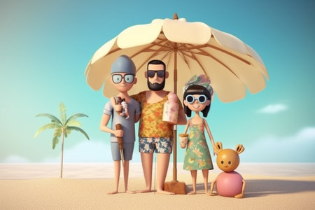 3d illustration of a family going to the beach. Generative AIの素材