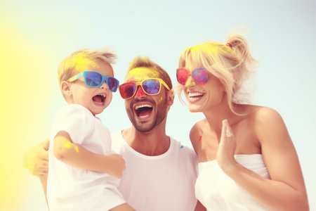 Young family chilling at the beach in the summer. Generative AIの素材