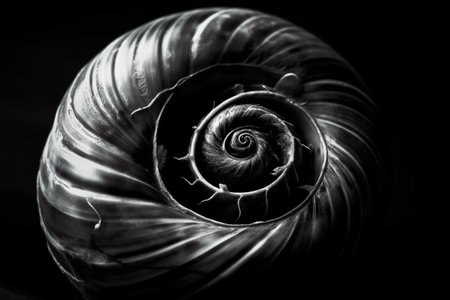 Abstract conceptual illustration of a shell in black and white high contrast. Created with generative AIの素材