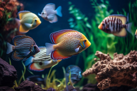 Colorful exotic fish in a tank. Created with generative AIの素材