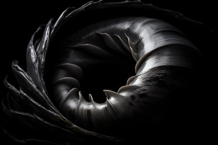 Abstract conceptual illustration of a shell in black and white high contrast. Created with generative AIの素材