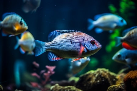Colorful exotic fish in a tank. Created with generative AIの素材