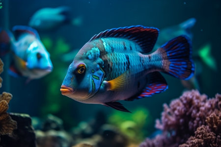 Colorful exotic fish in a tank. Created with generative AIの素材