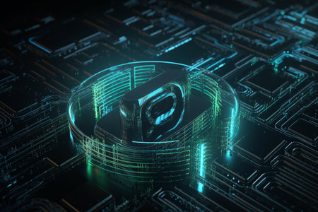 Cyber security - conceptual illustration of a microprocessor in the shape of a lock. Generative AIの素材