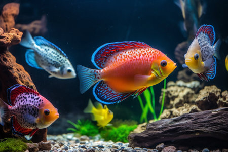 Colorful exotic fish in a tank. Created with generative AIの素材