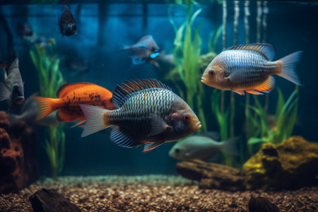 Colorful exotic fish in a tank. Created with generative AIの素材