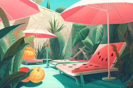 Hand drawn illustration of a summer theme concept. Created with generative AIの素材