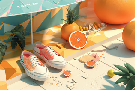 Hand drawn illustration of a summer theme concept. Created with generative AIの素材
