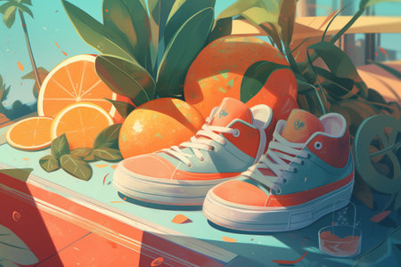 Hand drawn illustration of a summer theme concept. Created with generative AIの素材