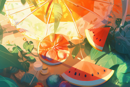 Hand drawn illustration of a summer theme concept. Created with generative AIの素材