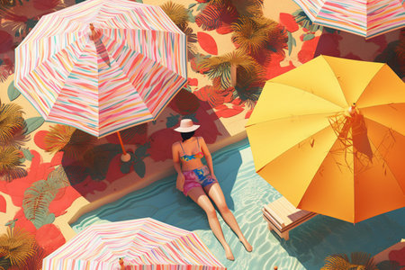 Hand drawn illustration of a summer theme concept. Created with generative AIの素材
