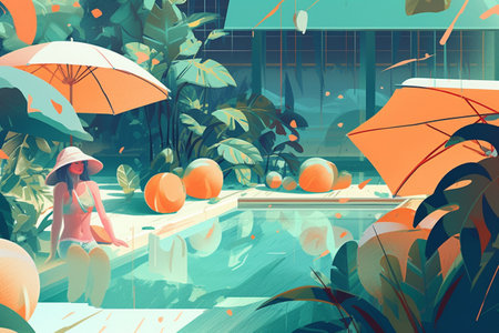 Hand drawn illustration of a summer theme concept. Created with generative AIの素材