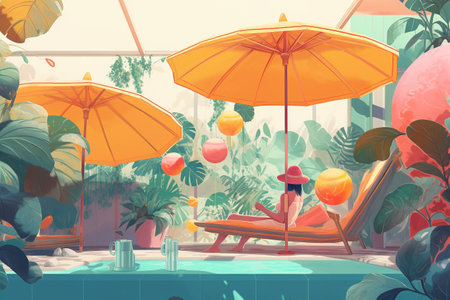 Hand drawn illustration of a summer theme concept. Created with generative AIの素材