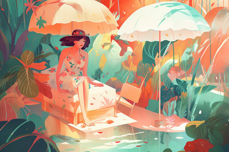 Hand drawn illustration of a summer theme concept. Created with generative AIの素材