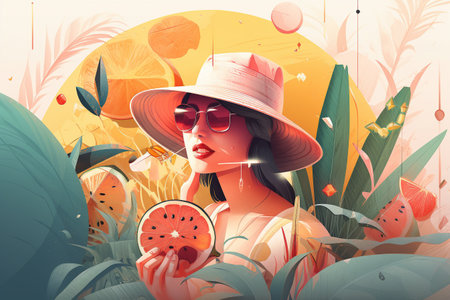 Hand drawn illustration of a summer theme concept. Created with generative AIの素材