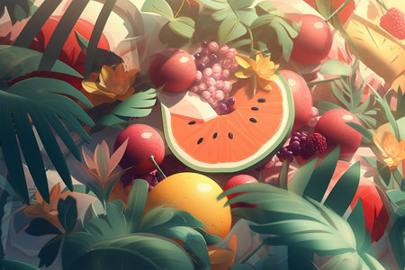 Hand drawn illustration of a summer theme concept. Created with generative AIの素材