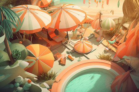 Hand drawn illustration of a summer theme concept. Created with generative AIの素材
