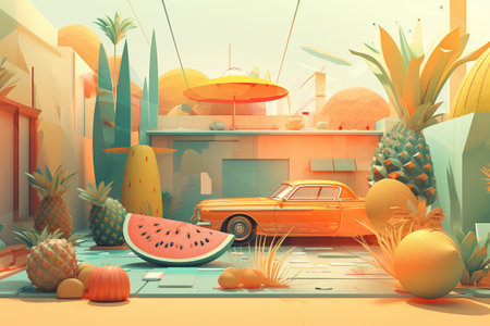 Hand drawn illustration of a summer theme concept. Created with generative AIの素材