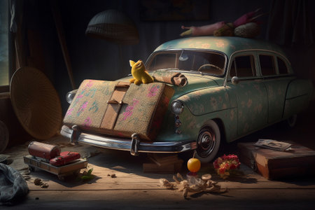 Conceptual illustration of a summer mood and travelling concept. Created with generative AIの素材