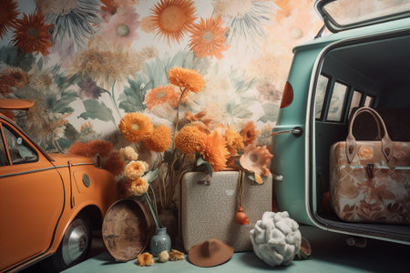 Conceptual illustration of a summer mood and travelling concept. Created with generative AIの素材