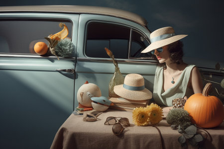 Conceptual illustration of a summer mood and travelling concept. Created with generative AIの素材